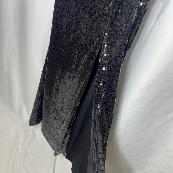 Lulus Women’s Pretty Sensational Black Sequin Rosette Halter Maxi Dress Slit L - Picture 13 of 16